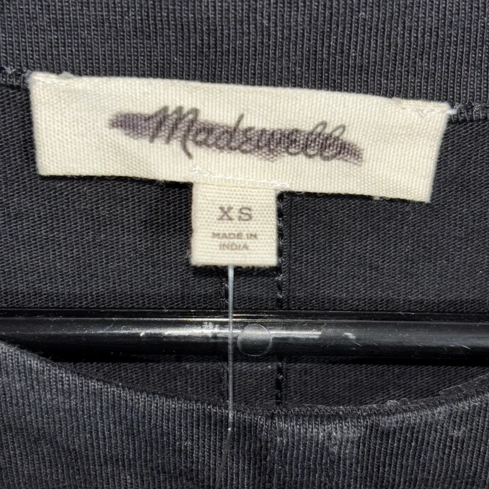 Madewell Womens XS Black Puff Sleeve Crew Neck Cotton Blend Top‎ Blouse